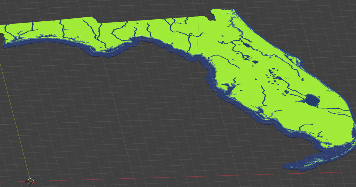 Florida USA FL Topographic Map With Hydrographic Features By Ansonl