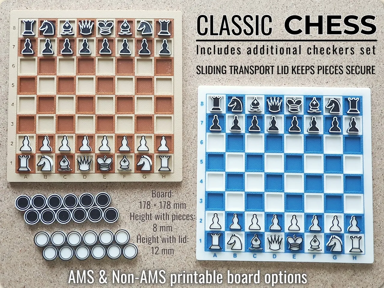 Image for Classic flat Chess with save position lid