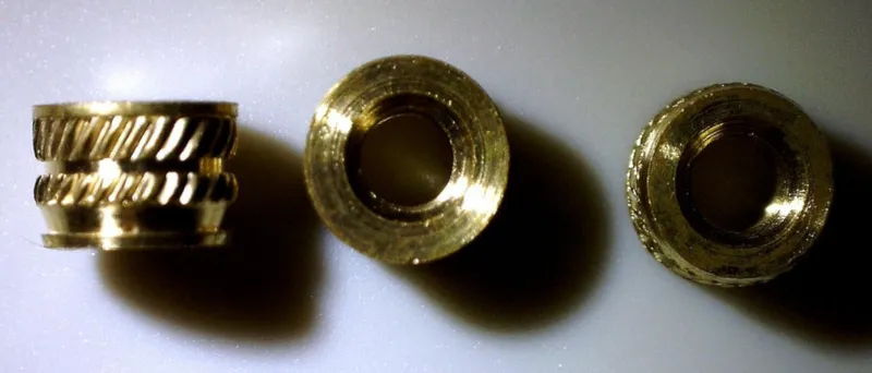 Side, top, and bottom view of M3 heat-set inserts