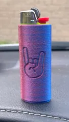 Bic Lighter Case Keychain - Blood, Finger Horns, & Pac-Man - Fuzzy Skin