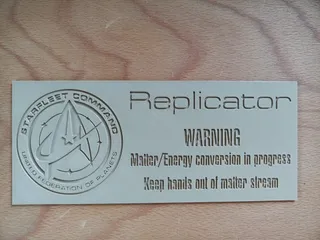 Star Trek Replicator heat warning badge for printers
