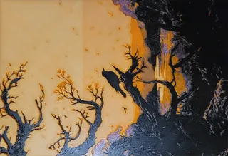 Bird silhouette on a tree filament painting