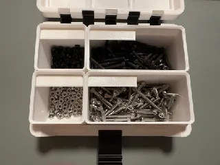 Gridfinity bins shelled with scoop and label