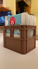 Tea bags beer crate with labels