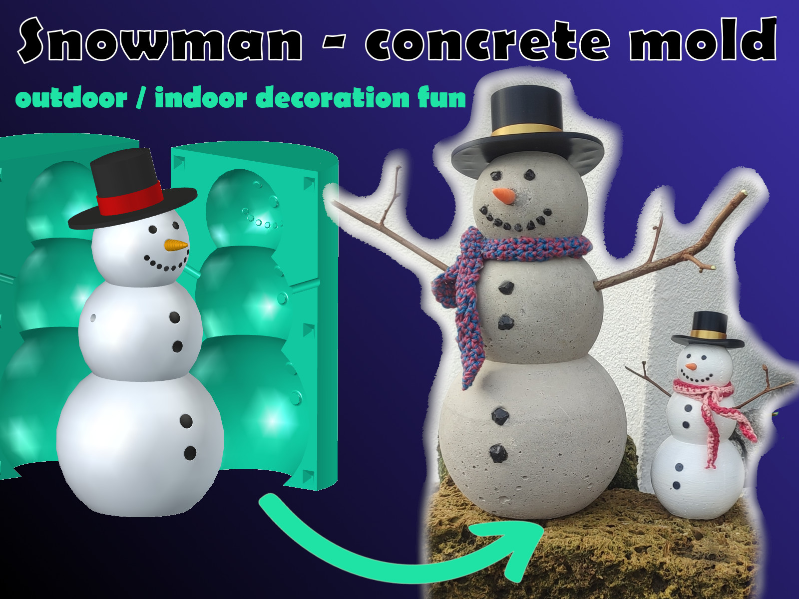 Concrete snowman figurine - mold and accessories