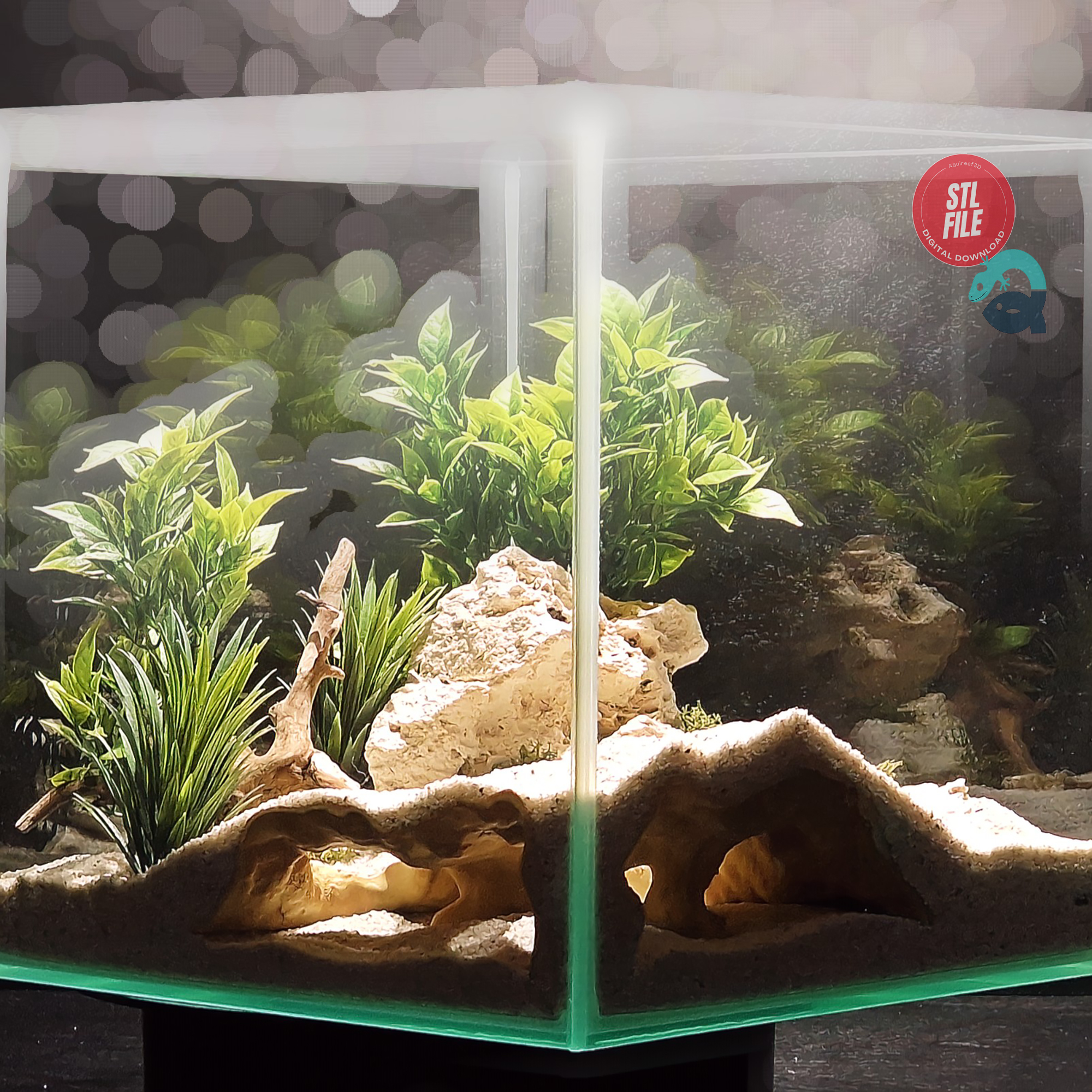 Terrarium & Aquarium Corner Cave - rock texture Fish, Reptile, Snake Shelter. Aquascaping Decor, Antistress Pet Hide
