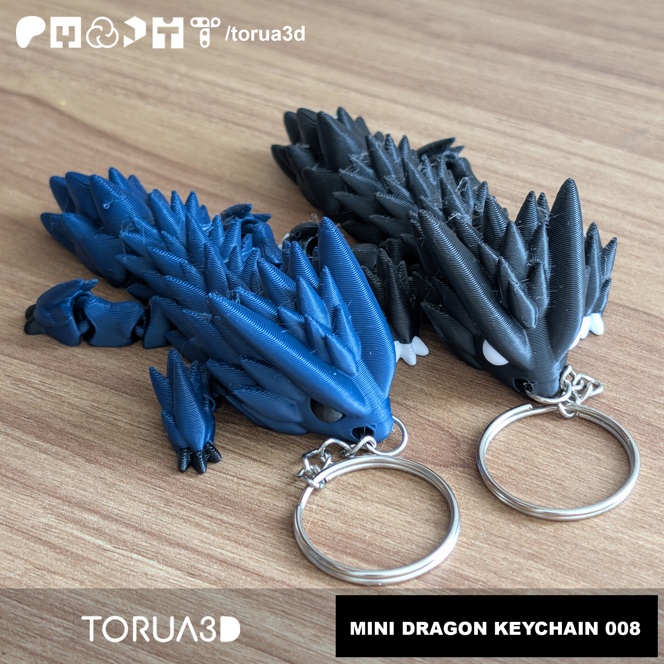 MIni Dragon Keychain 008 - Print in place - No supports - 3mf - Stl