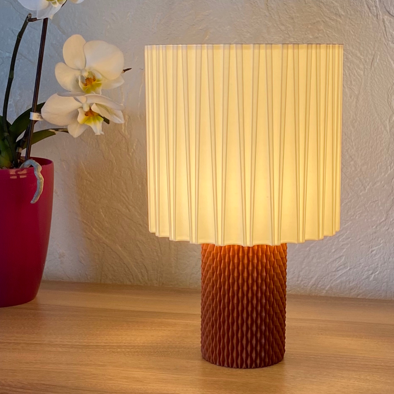Japandi Table Lamp - Pleated Shade with Textured Tactile Base