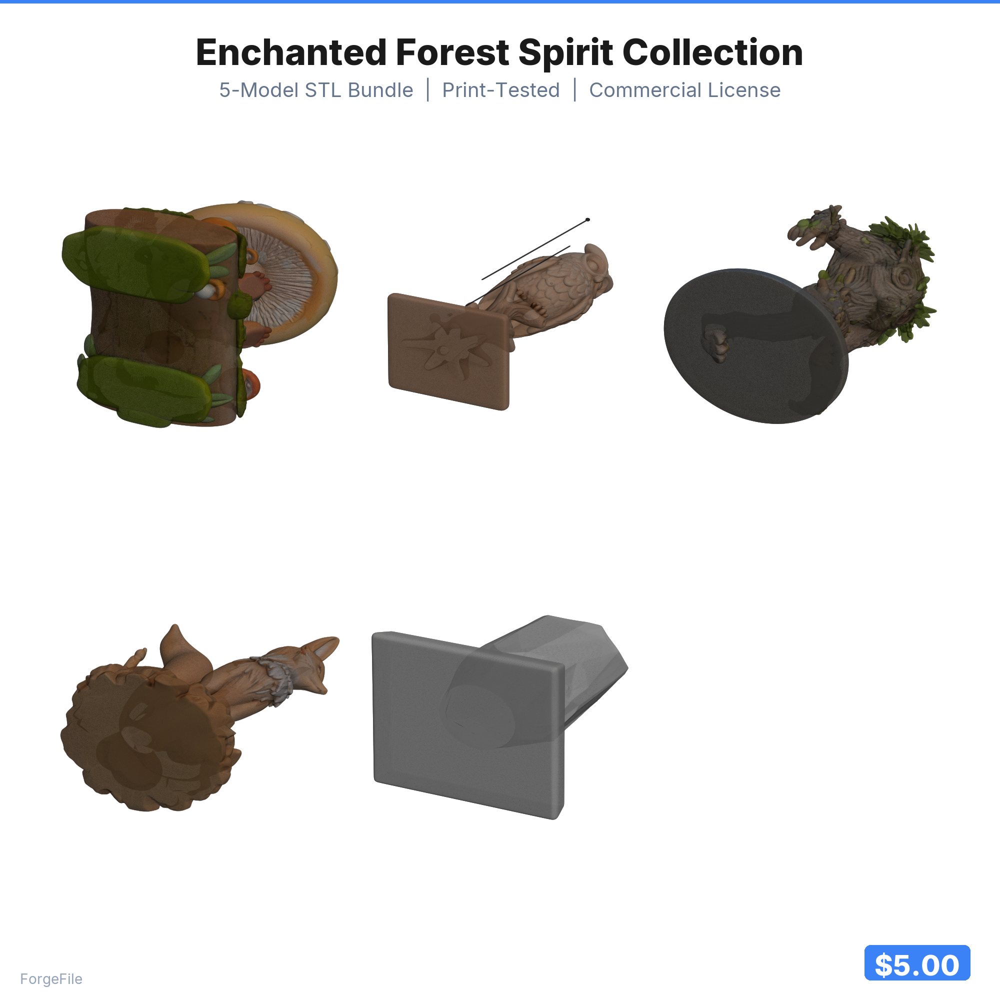 Enchanted Forest Spirit Collection - 5-Model STL Bundle for 3D Printing
