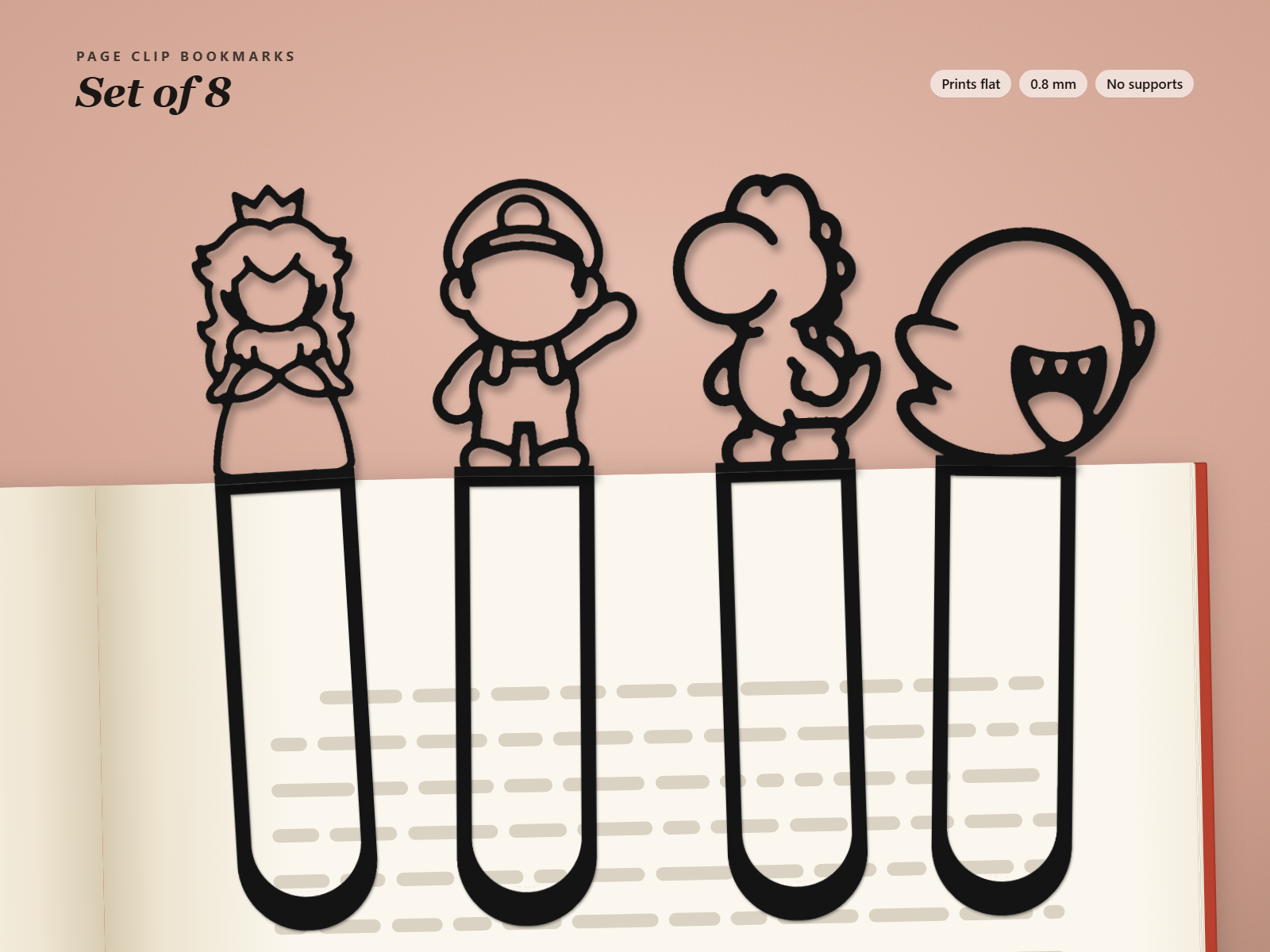Super Mario Page Clip Bookmarks - Set of 8, No