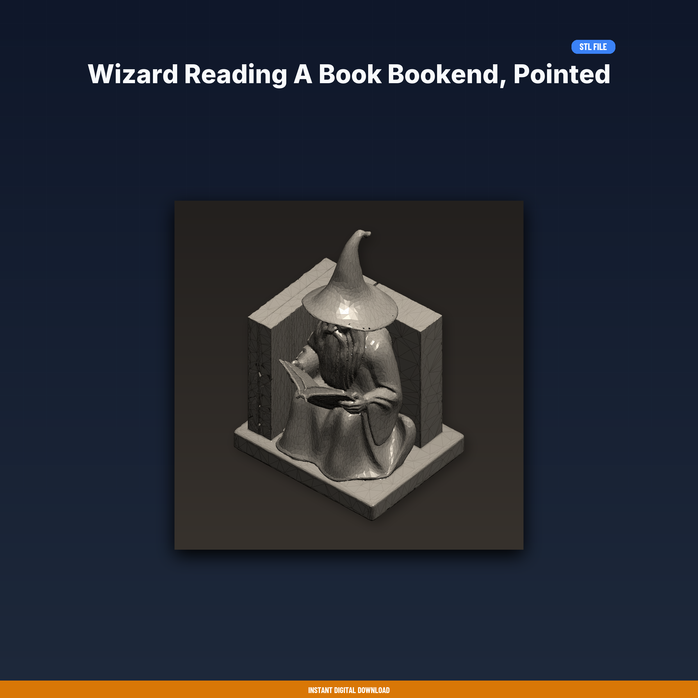 Wizard Reading A Book Bookend, Pointed Hat, Sitting Figure, - 3D Printable STL File