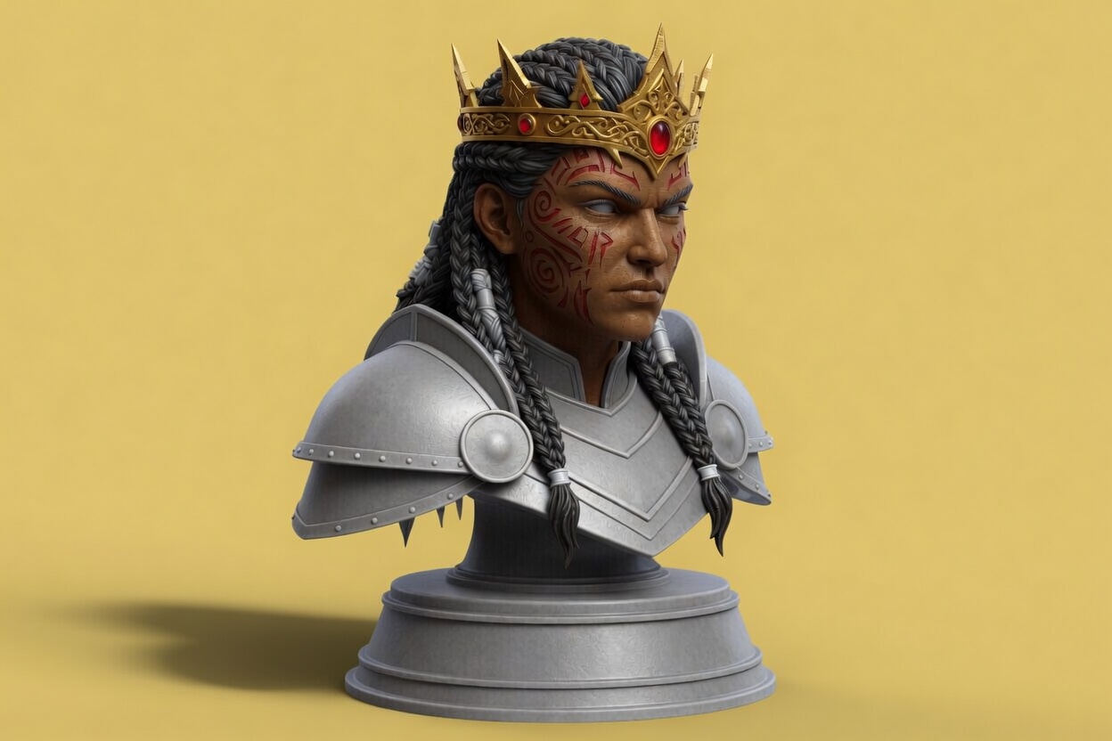 Fantasy King Bust Statue Crowned Warrior Sculpture Decor