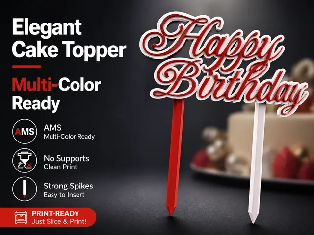 Elegant Script Cake Topper | Happy Birthday