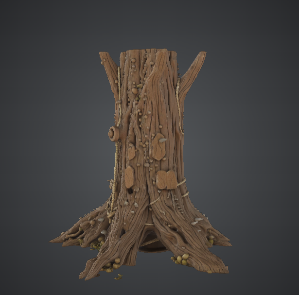 Hollow Tree Stump Terrain – Forest Scatter Scenery with Roots and Mushrooms