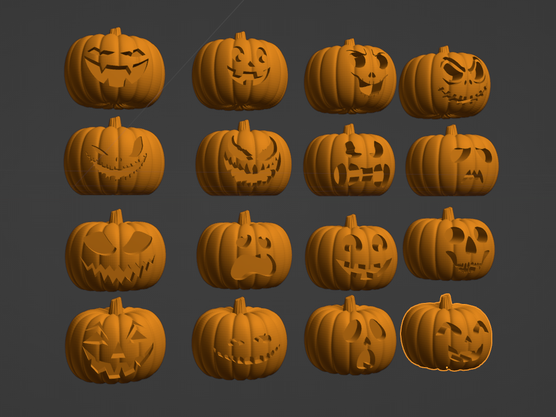 16 Scary Pumpkin Pack – Halloween 3D Print Set