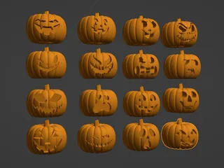 16 Scary Pumpkin Pack – Halloween 3D Print Set