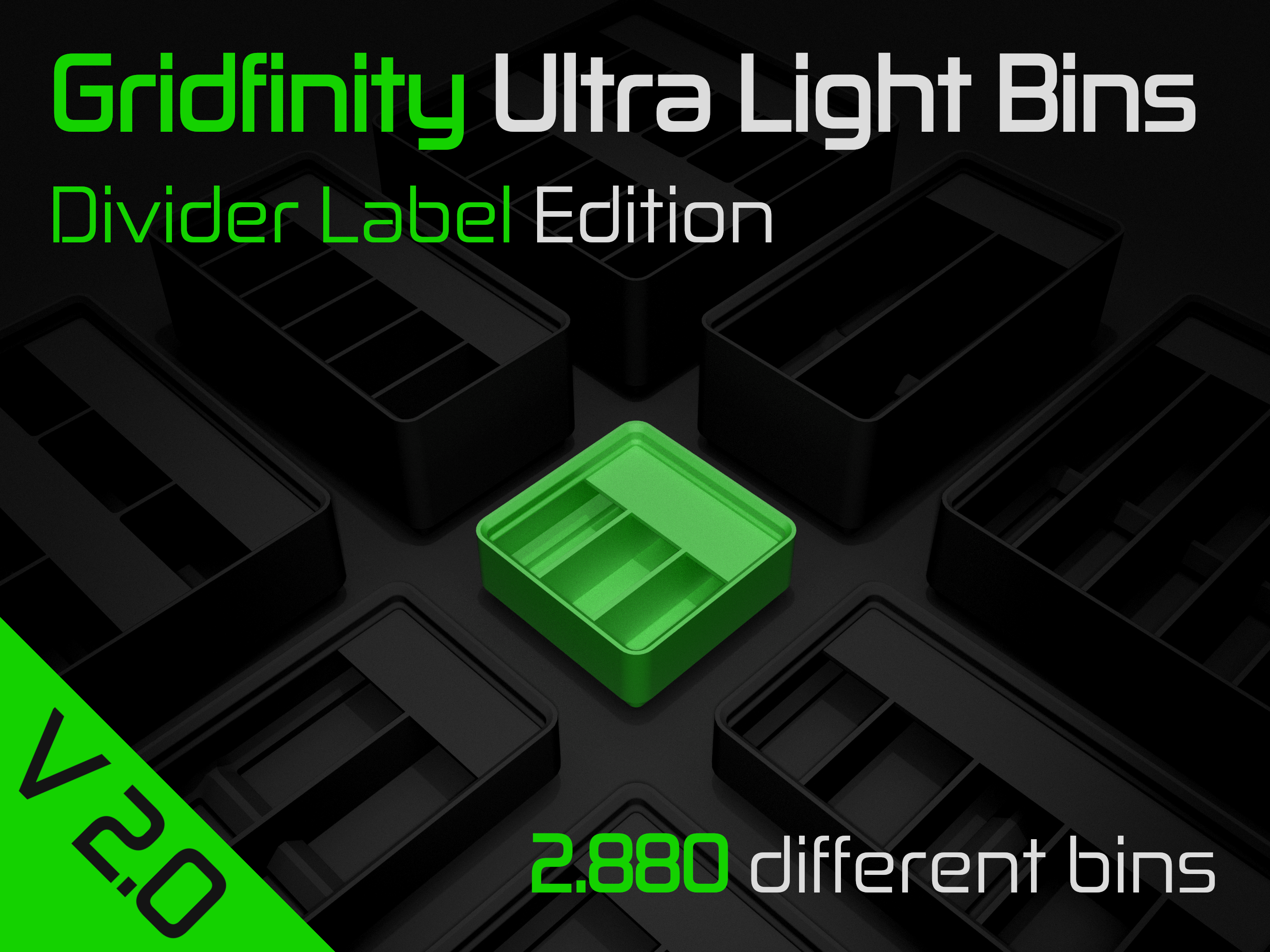 Gridfinity Ultra Light Bins - Divider Label Edition 3D model thumbnail