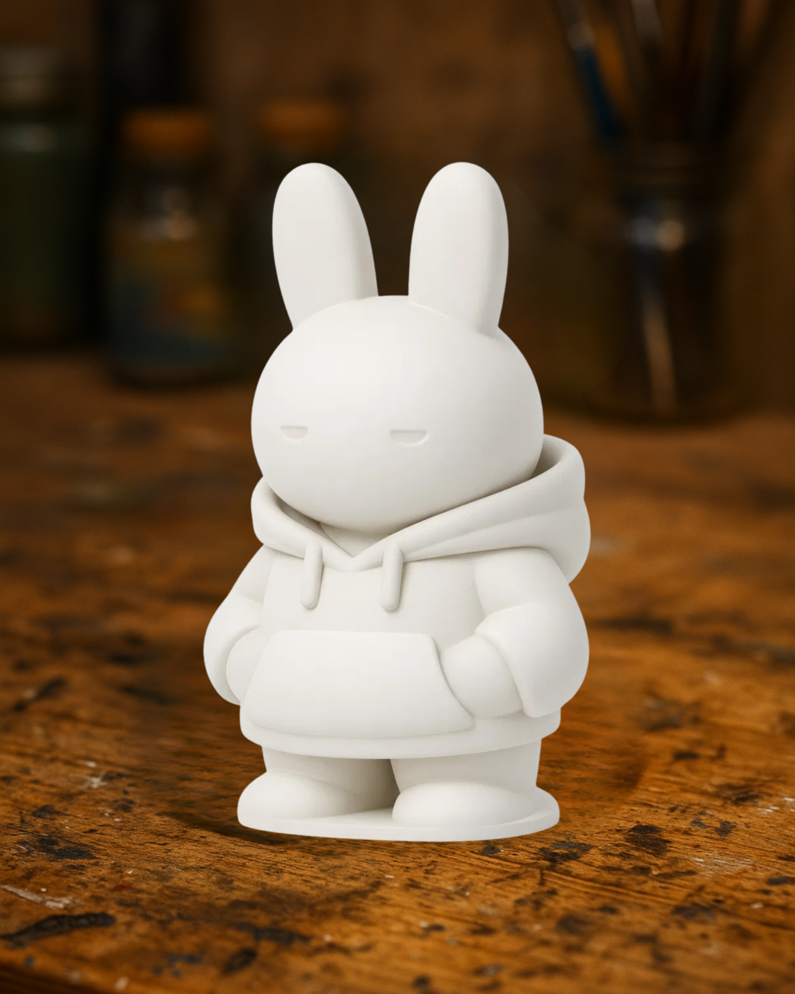 Sleepy Bunny in Hoodie – Minimal Cute Figure
