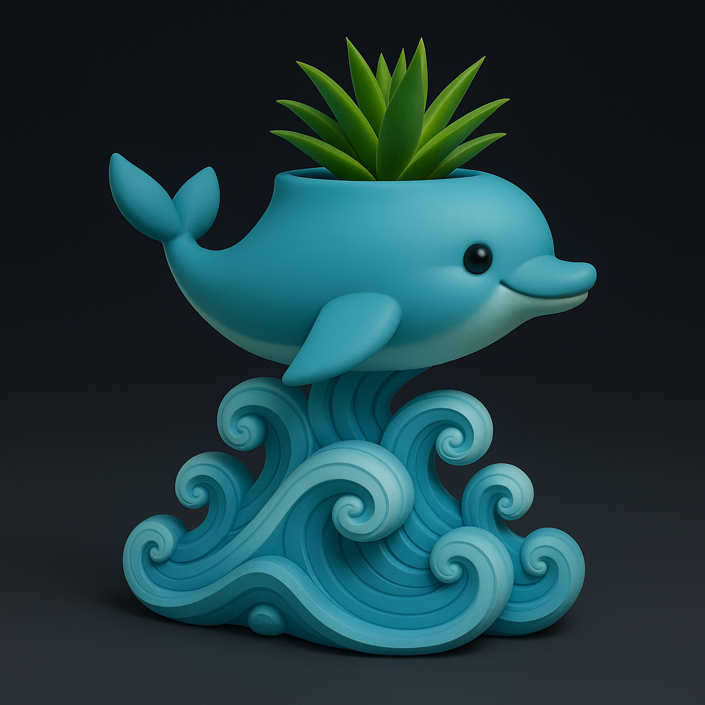 Dolphin-on-Waves Mini Planter