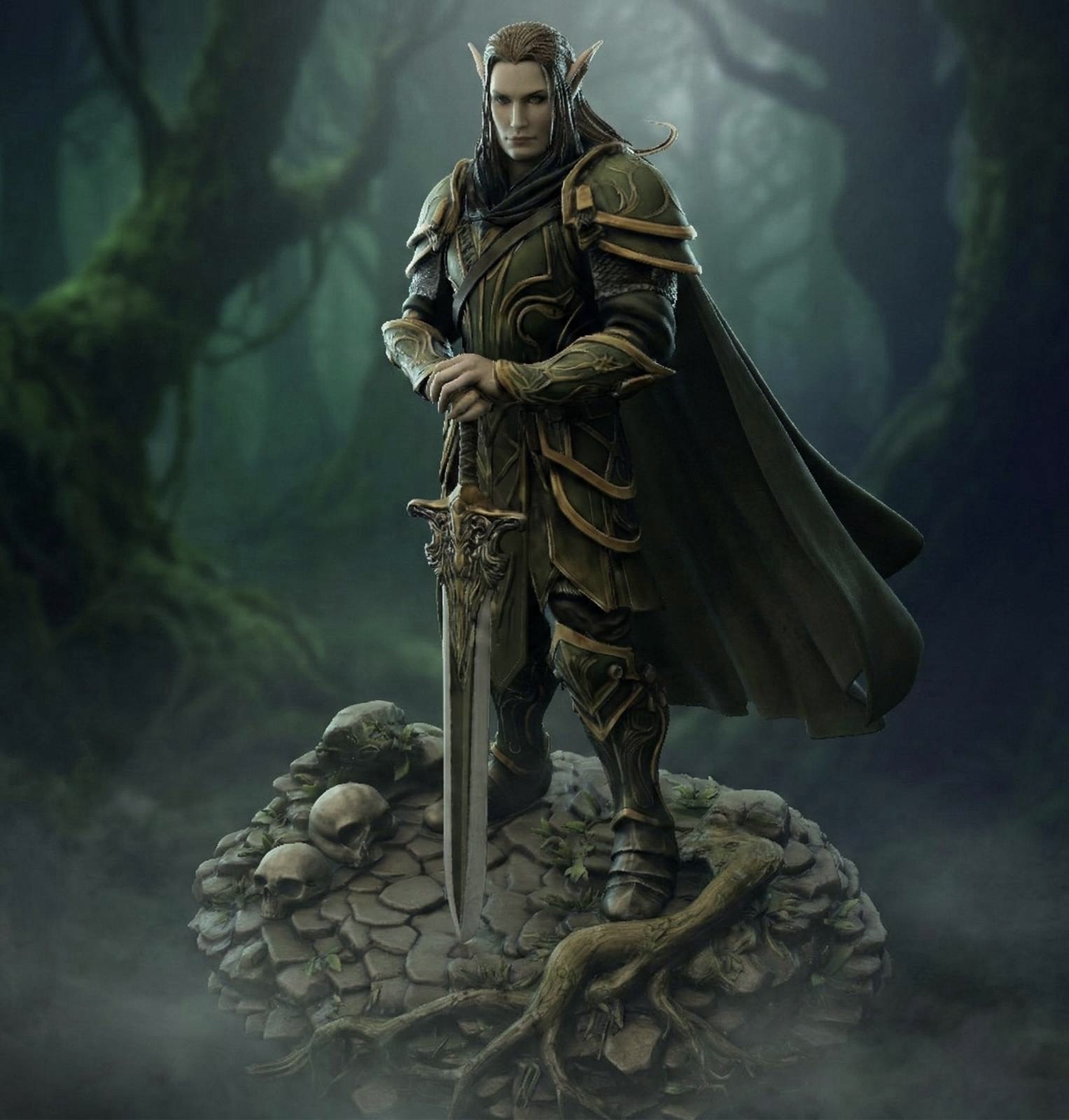 Bloodbound Realms – Elf – Veiled Grove Warrior (Dark Fantasy 3D Printable Miniature STL)