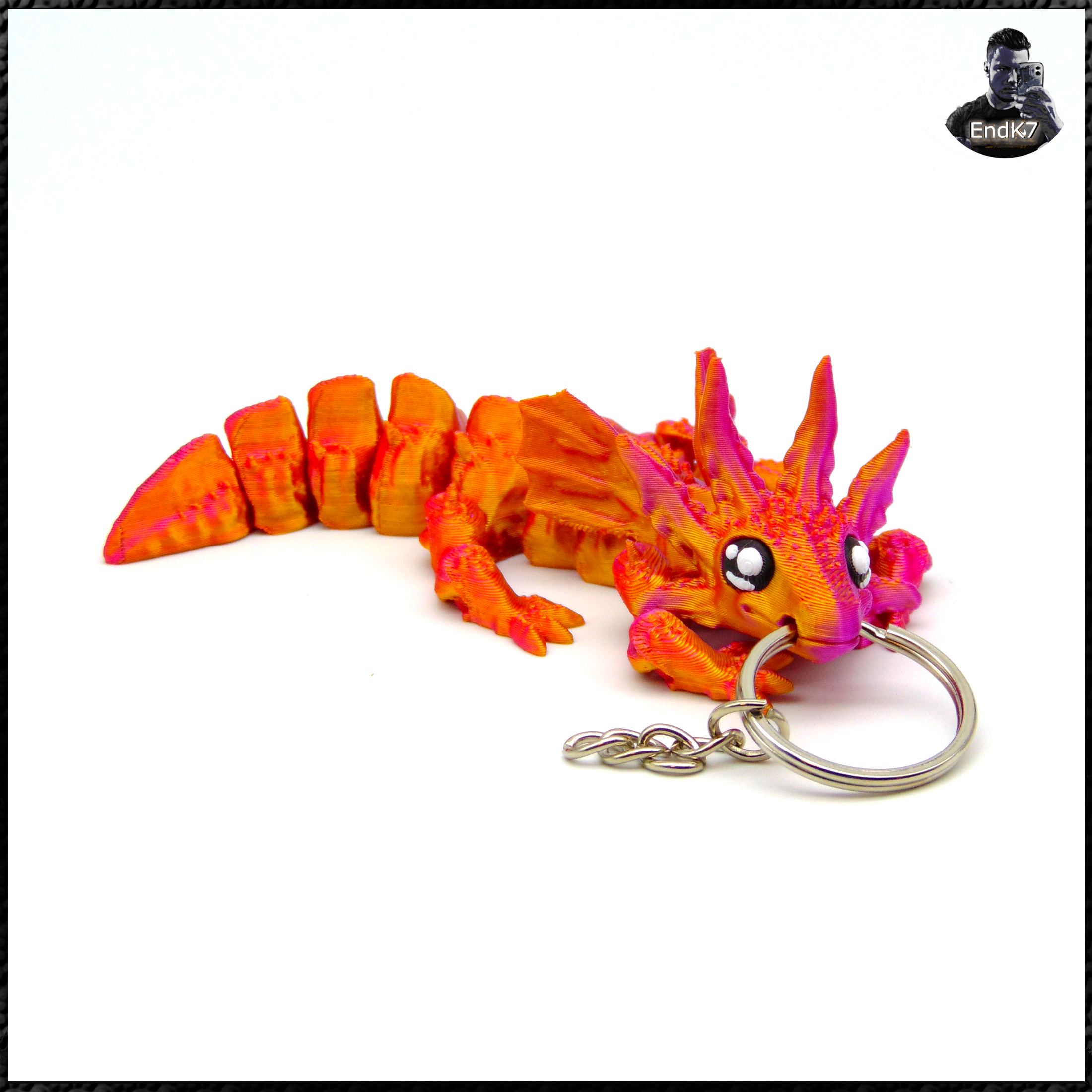 Dragon Axolotl V2 Keychain - Multicolor - Print in Place