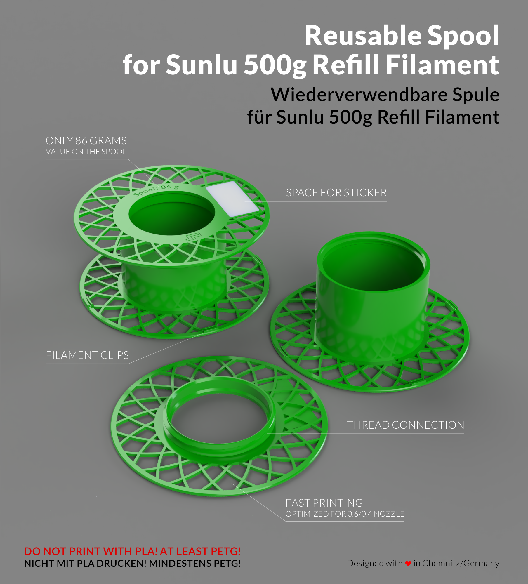 Reusable Spool for Sunlu 500g Refill Filament