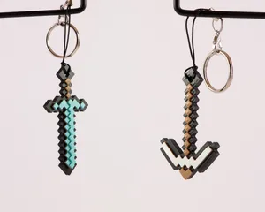 Minecraft Keychains – Sword, Pickaxe & Creeper Head