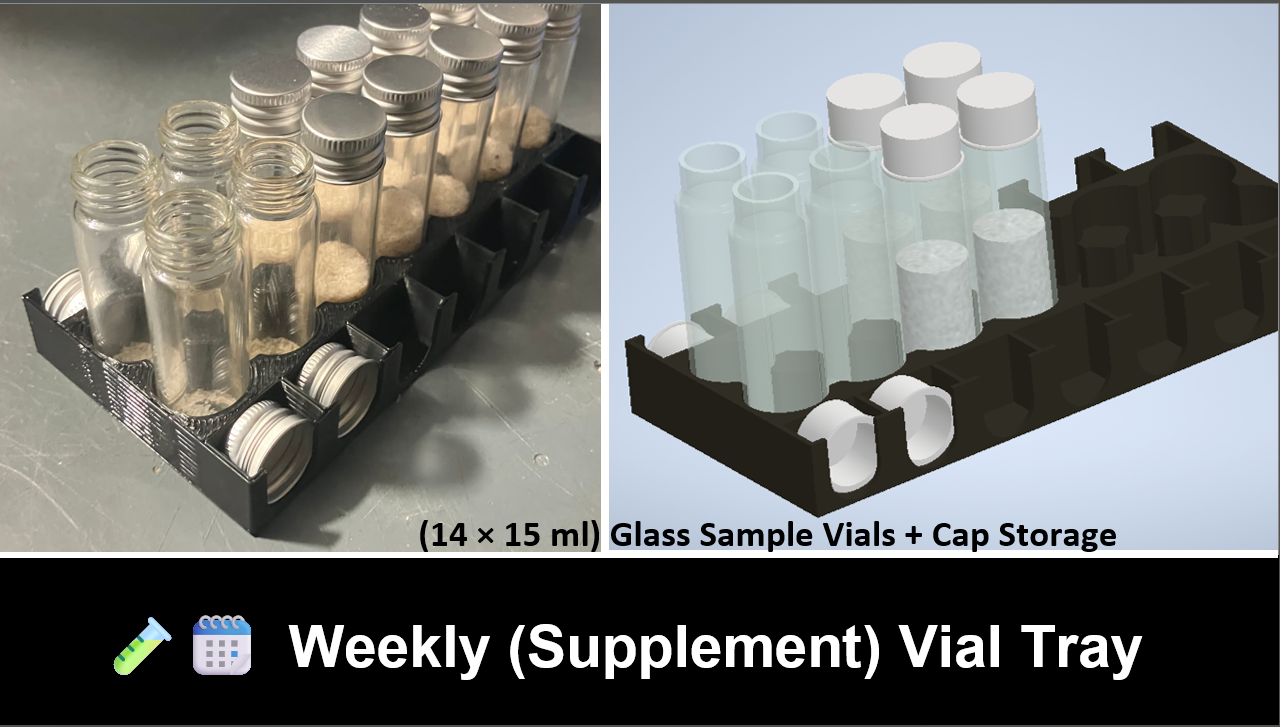 Vial Tray - 14 × 15 ml + Cap Storage - Weekly (Supplement)