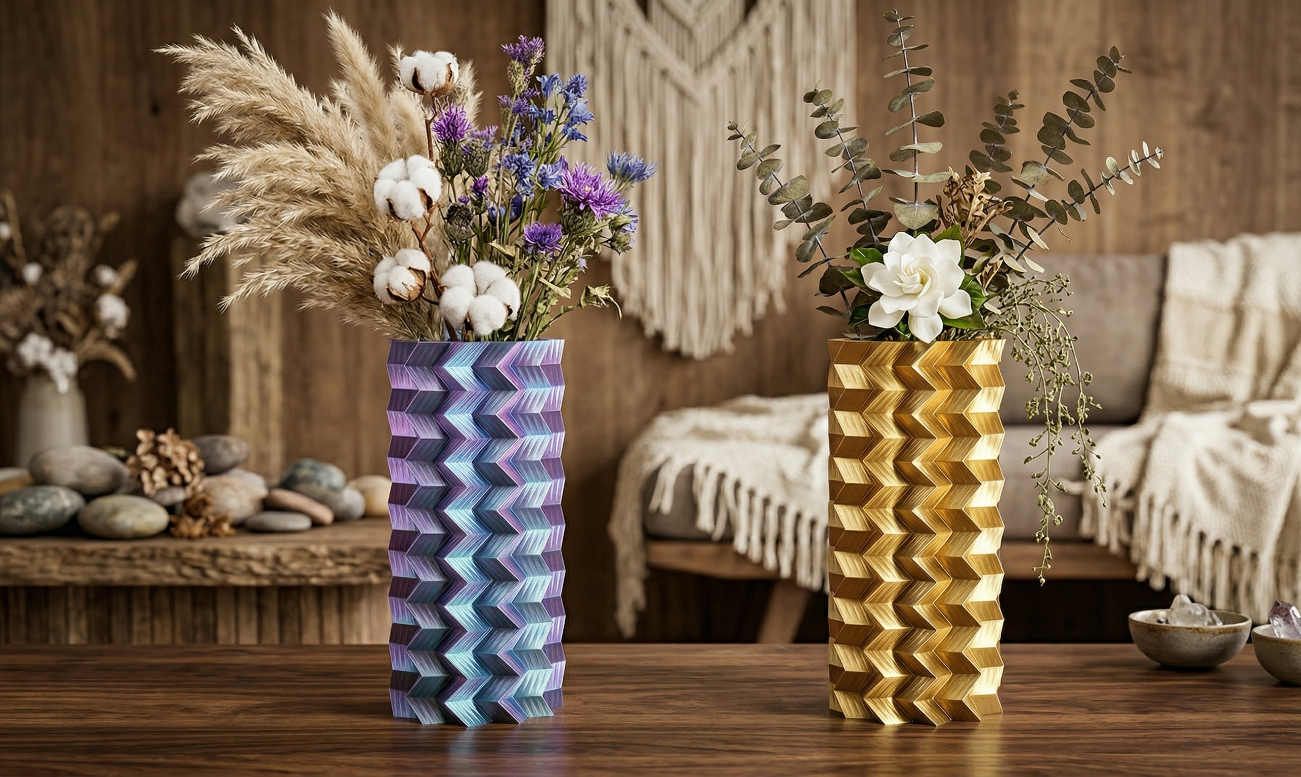 Artisan Geometric 3D Vases - Gold & Chameleon 3D model by kkmmedia3d