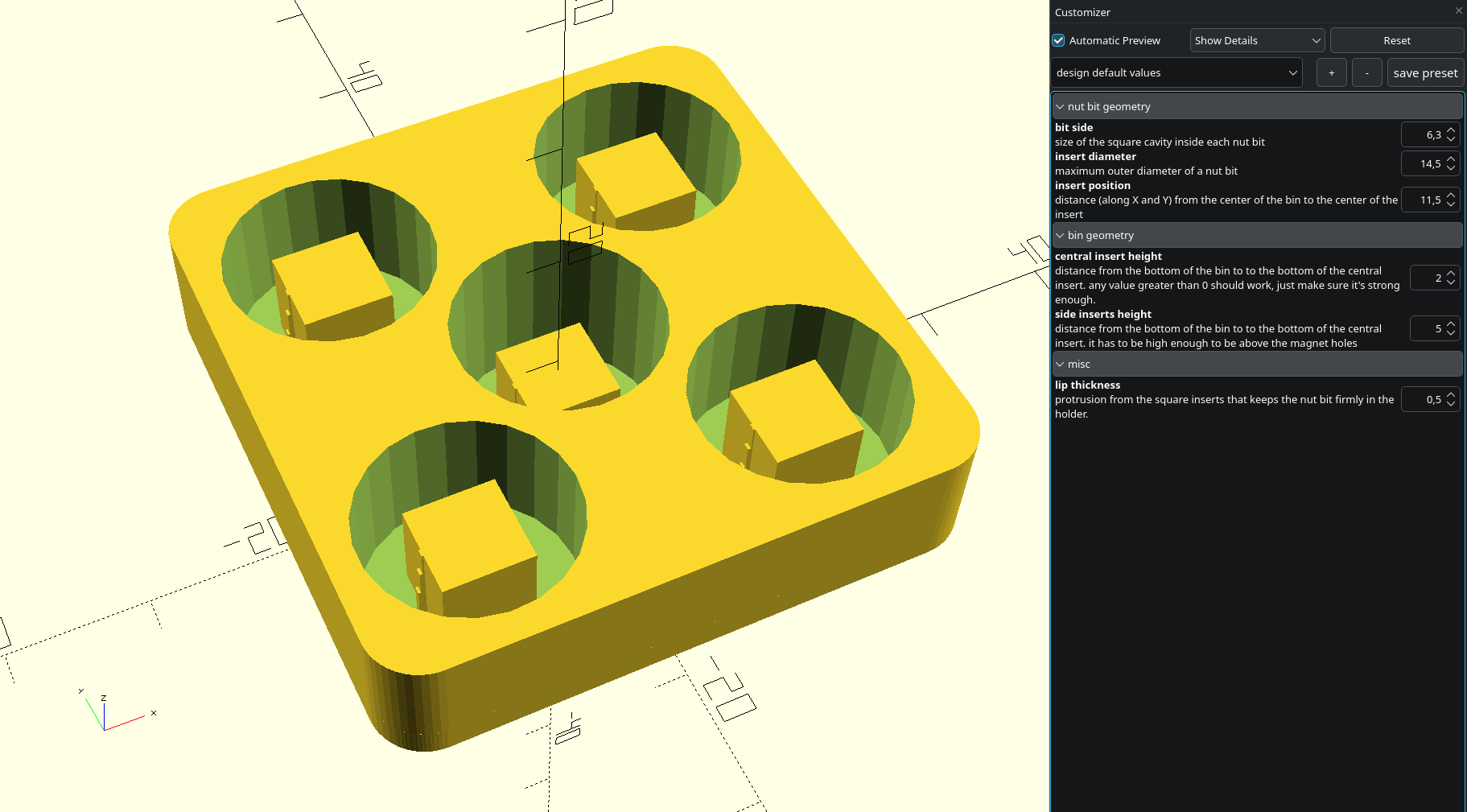 Gridfinity nut bits holder