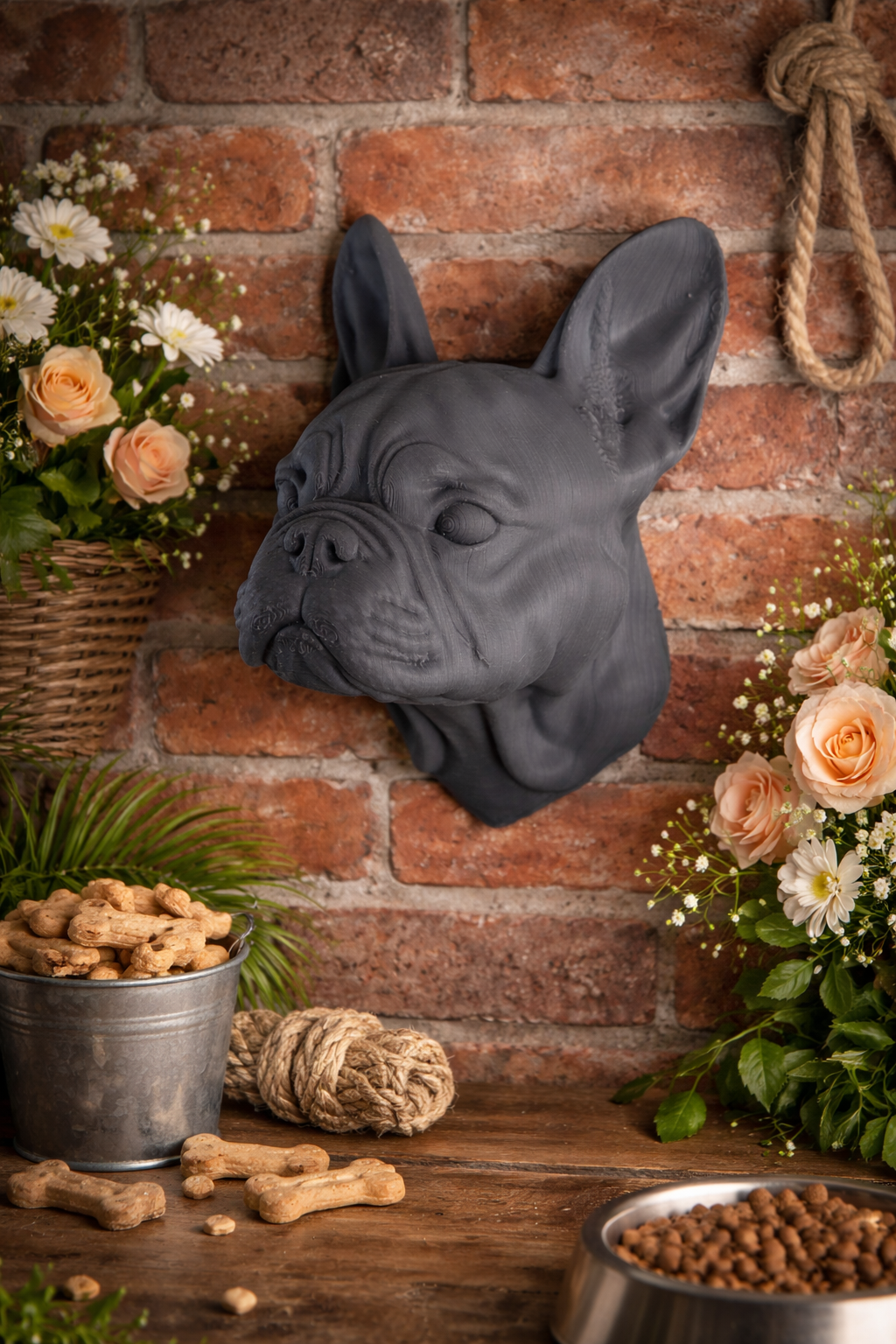 The head of a French bulldog