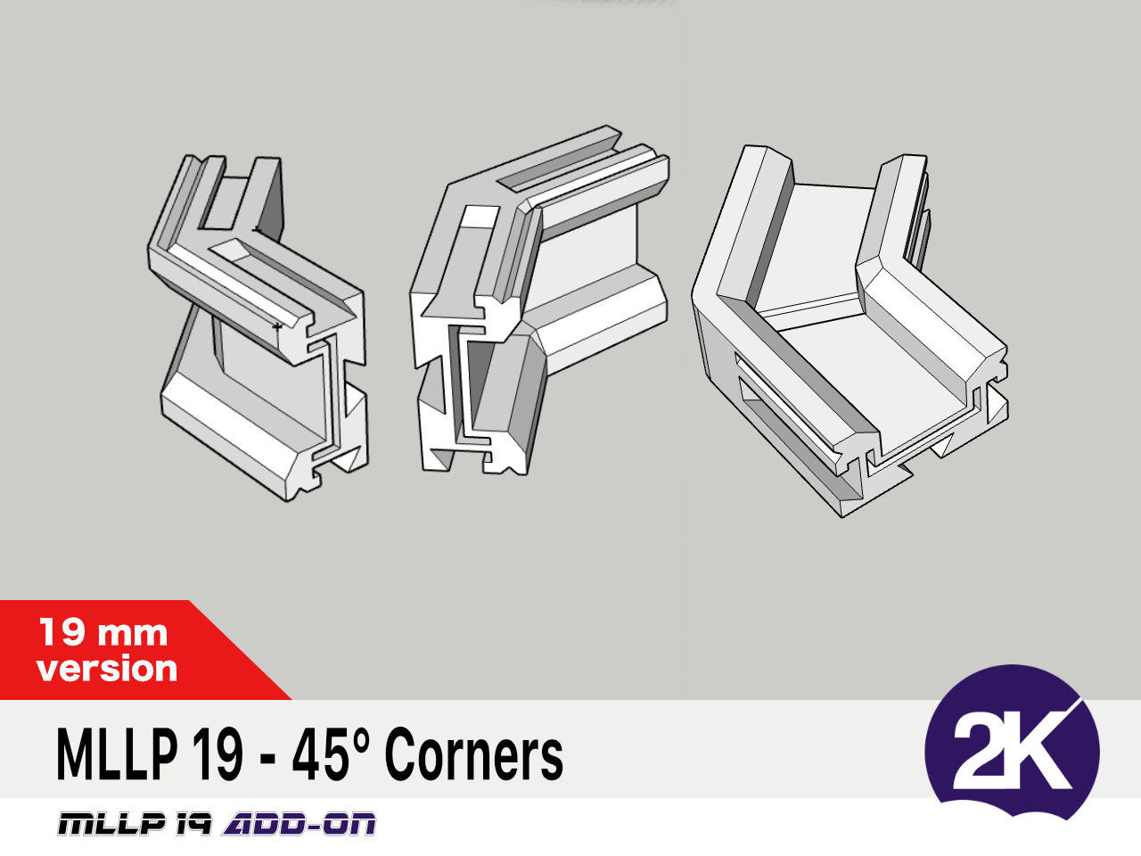 The Modular LED Light Profile, MLLP 19, 45° corners add-on