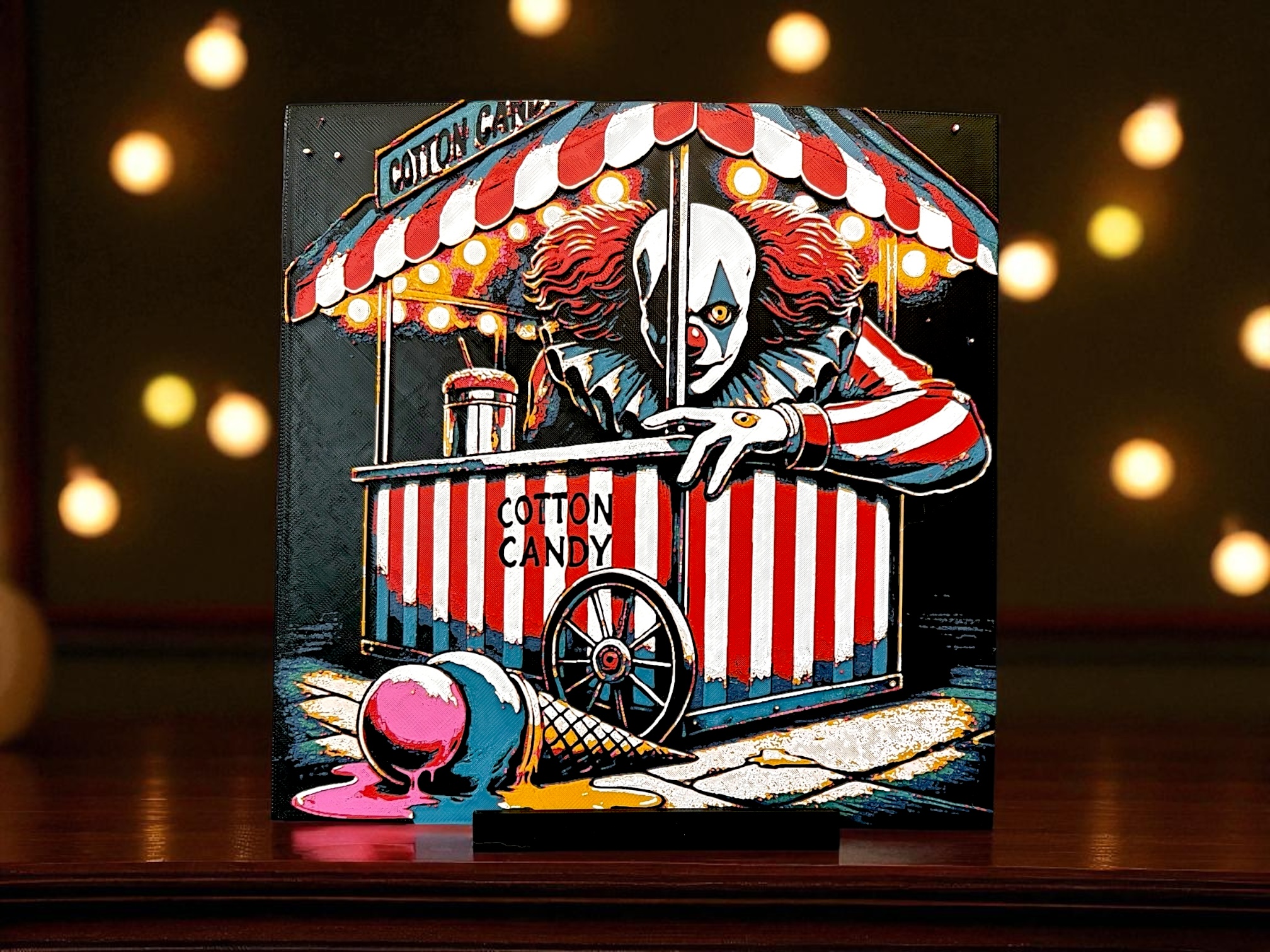 Behind the Cotton Candy Cart - Creepy Clown - Halloween Hueforge