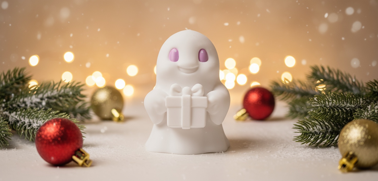 Smiling Ghost with Gift Christmas Figure