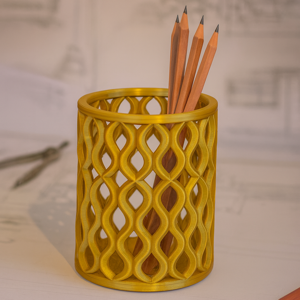 Omega Loop Wavy Open Frame Strong Pen Holder - Elegant home & office decor