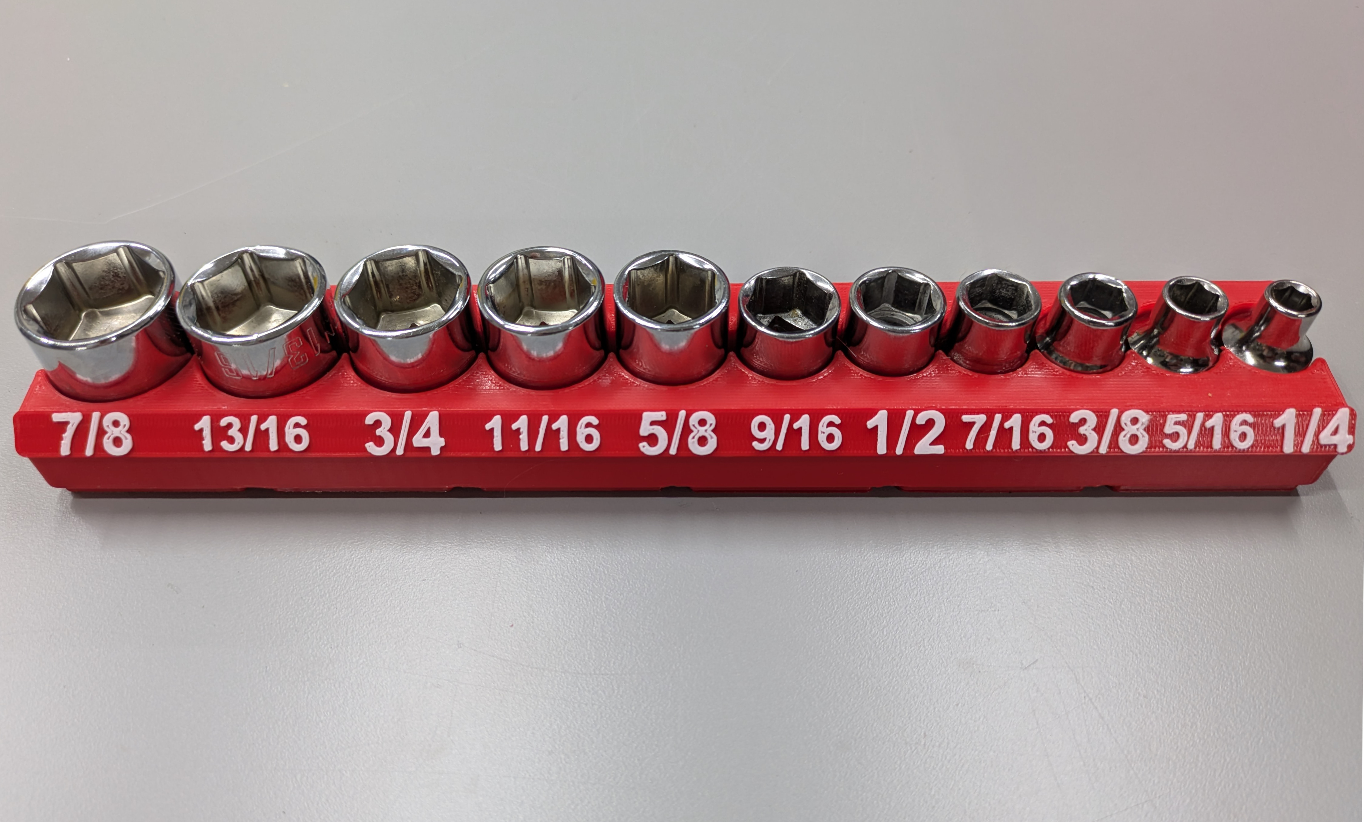 Remixed Imperial Socket Holders 3/8" Drive - Gridfinity (1 row)