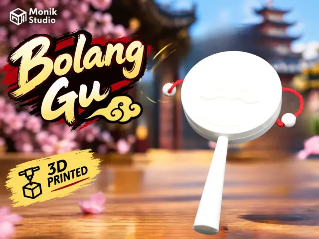 3D Printed Chinese Bolang Gu – Traditional Spinning Pellet Drum