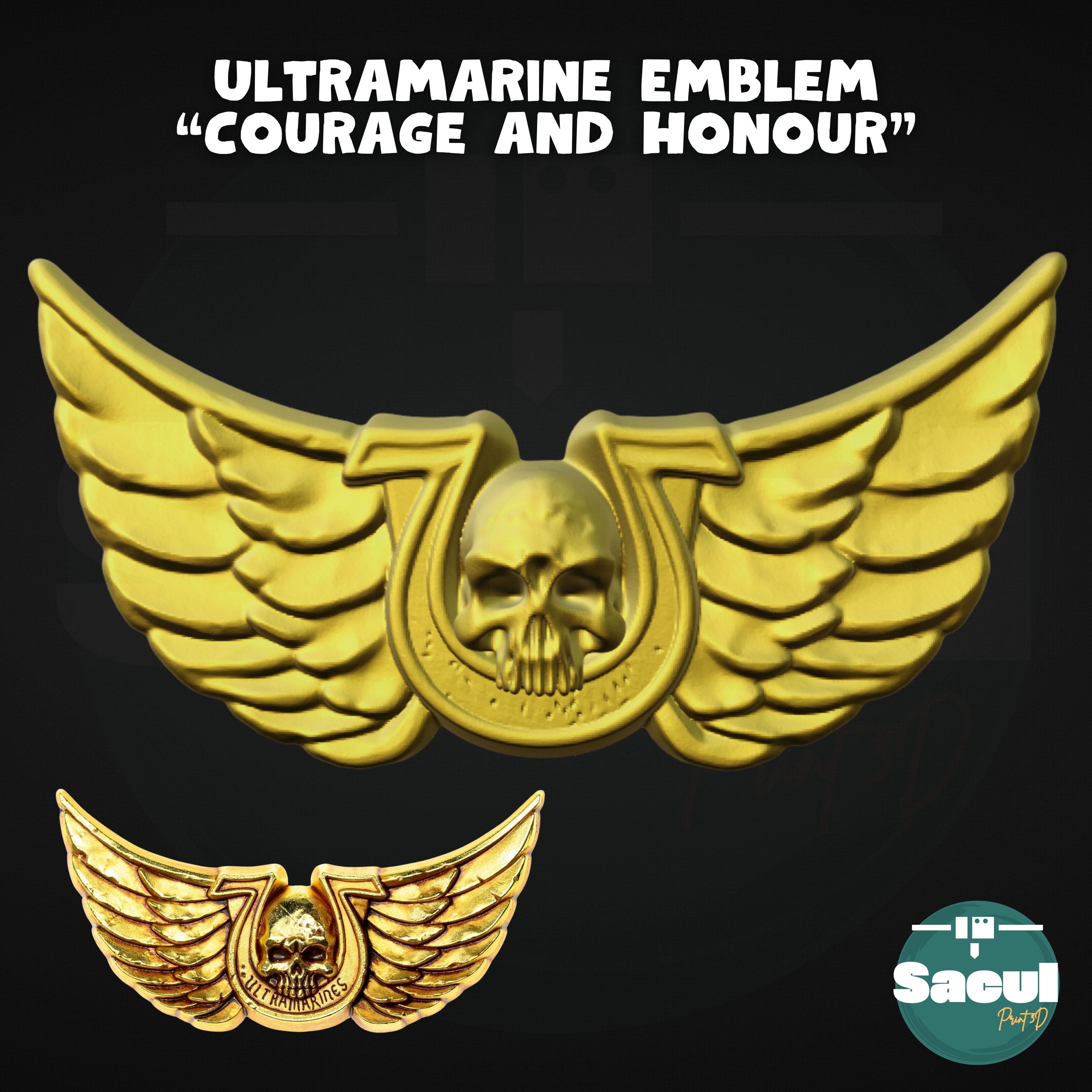 Ultramarine Emblem "Courage and Honour" - STL Pin for 3D Printing