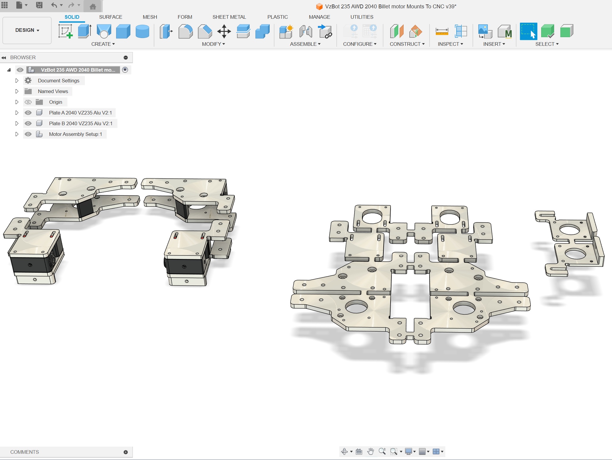 VzBot 235 AWD CNC mounts for 2040 extrusion uprights.