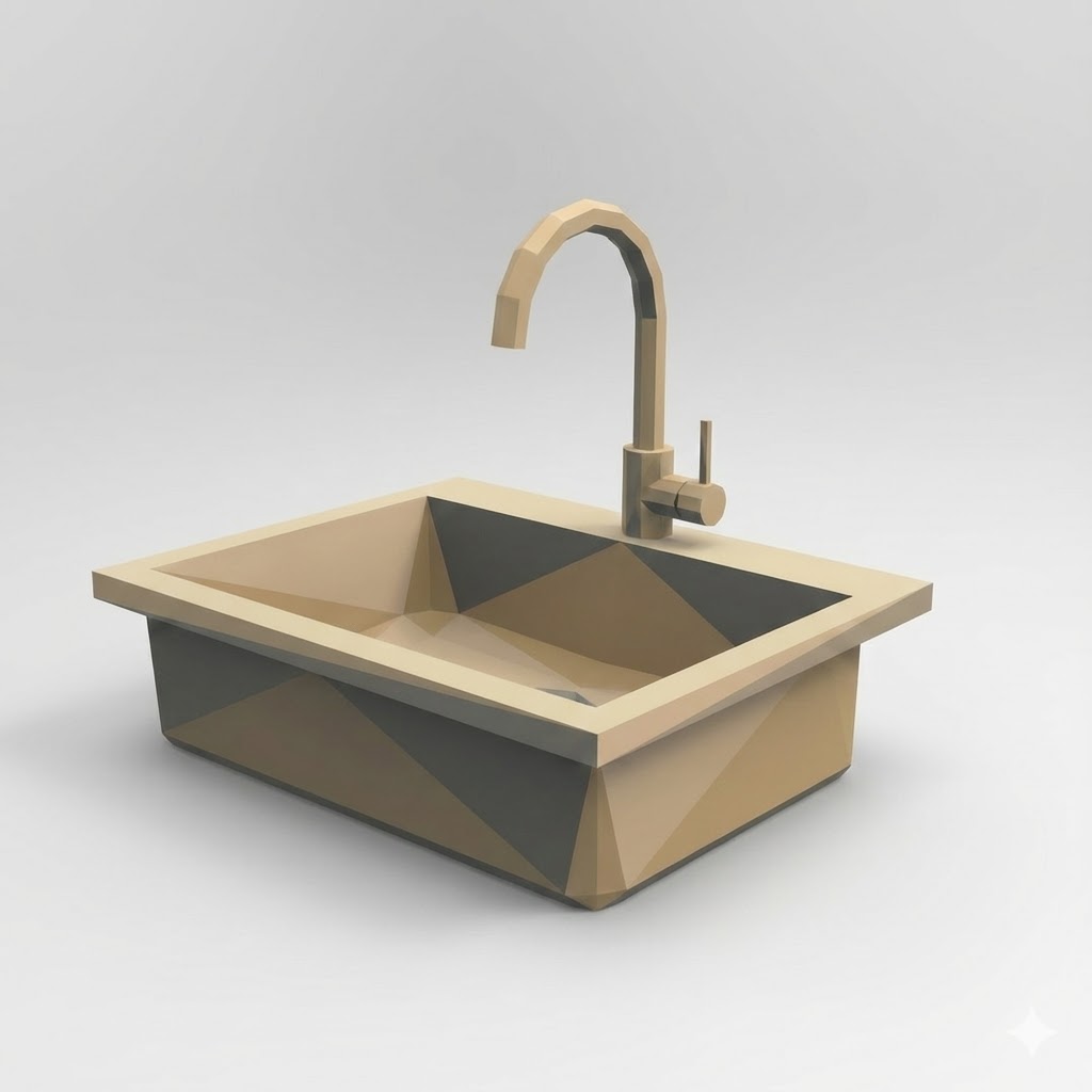 Low Poly Sink with Faucet 3D Model
