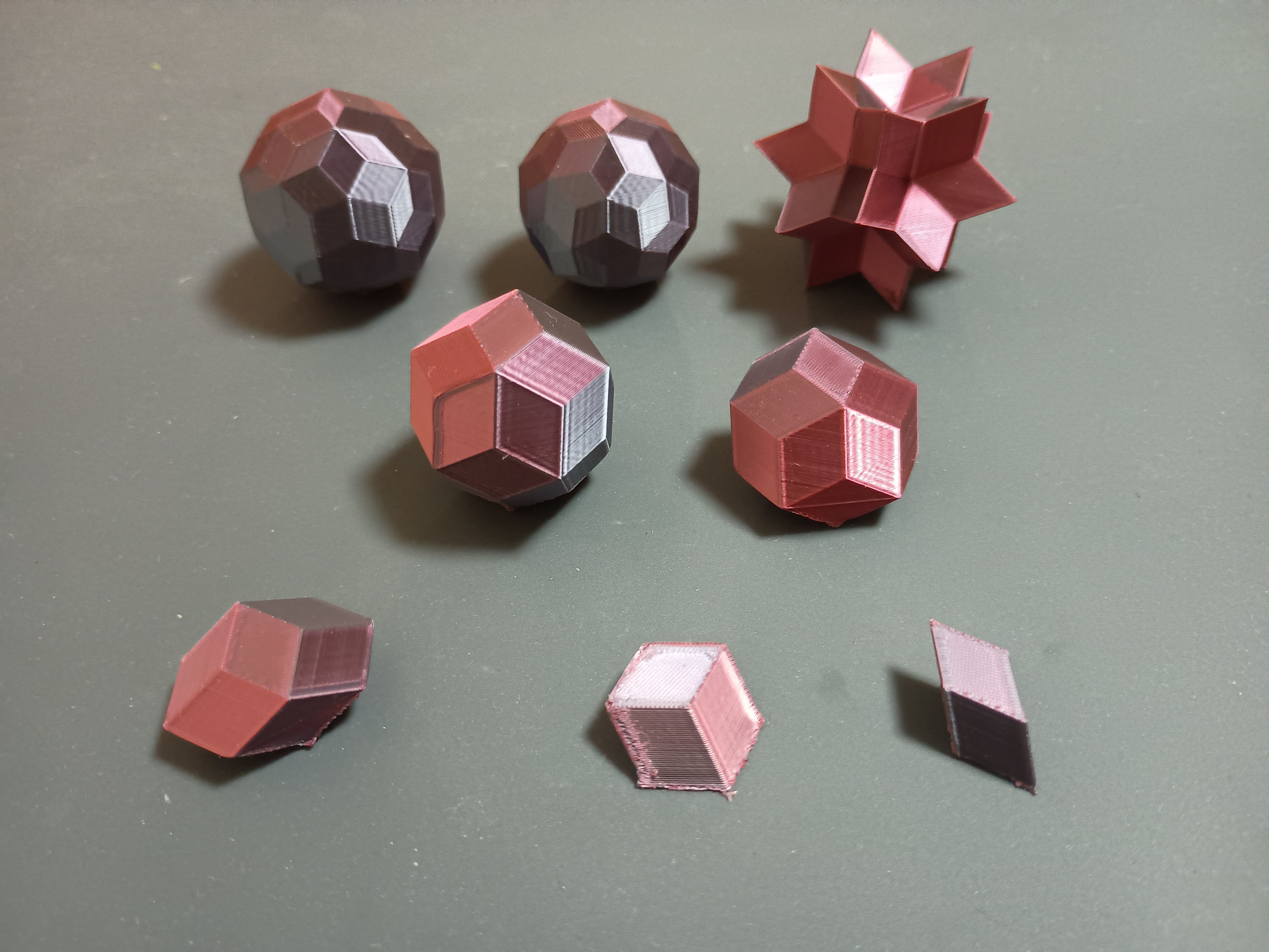 Rhombic polyhedra - Acute/Obtuse Golden Rhombohedron, Bilinski's Dodecahedron, Rhombic Icosahedron, Rhombic Triacontahedron, Canonical Joined Truncated Icosahedron, Rhombic Enneacontahedron, Rhombic Hexecontahedron