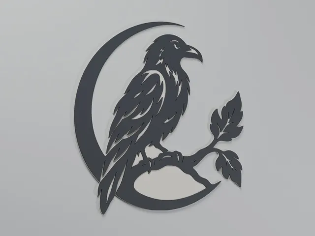 Raven on Crescent Moon Flat Wall Art
