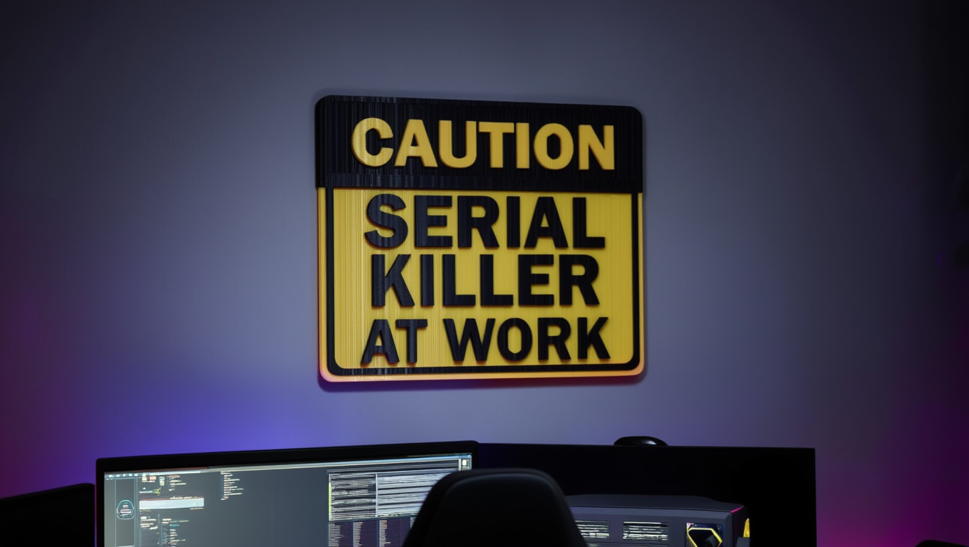CAUTION – Serial Killer at Work (Funny Sign)