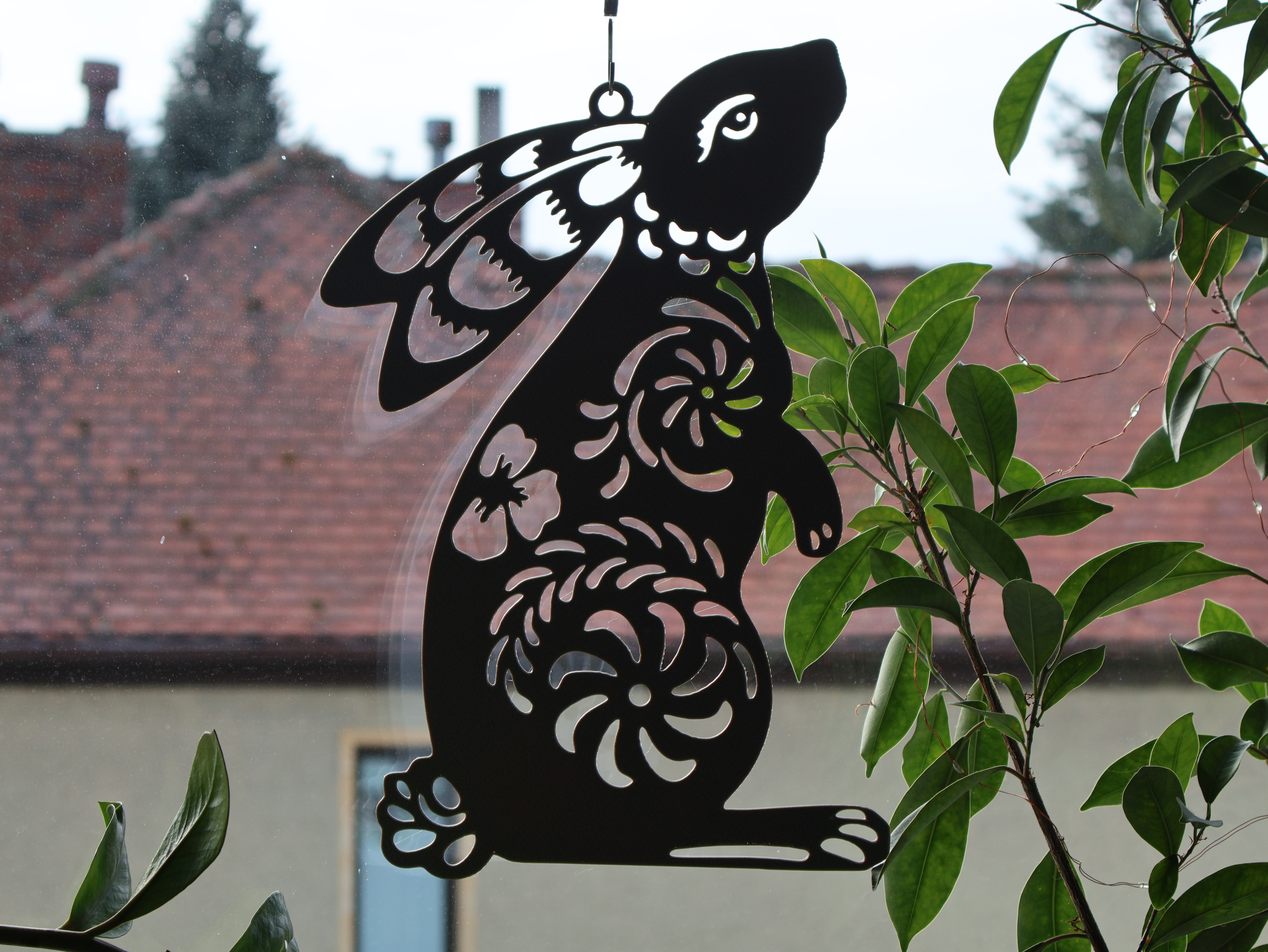 Easter Bunny Wall Art Window Decoration with Flowers