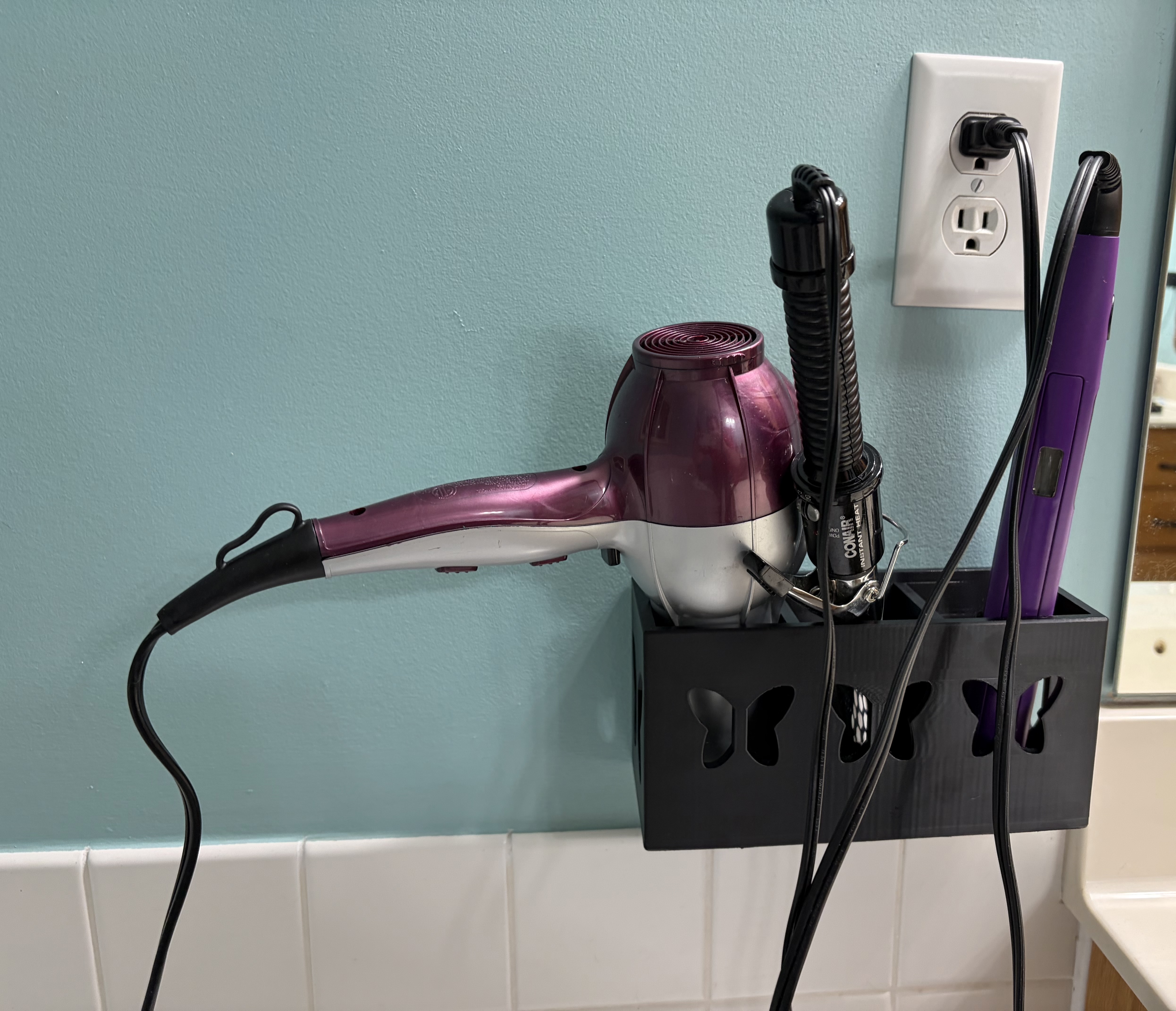 Wall Mounted Bathroom Organizer Hair Dryer / Straightener / Curling Iron Holder