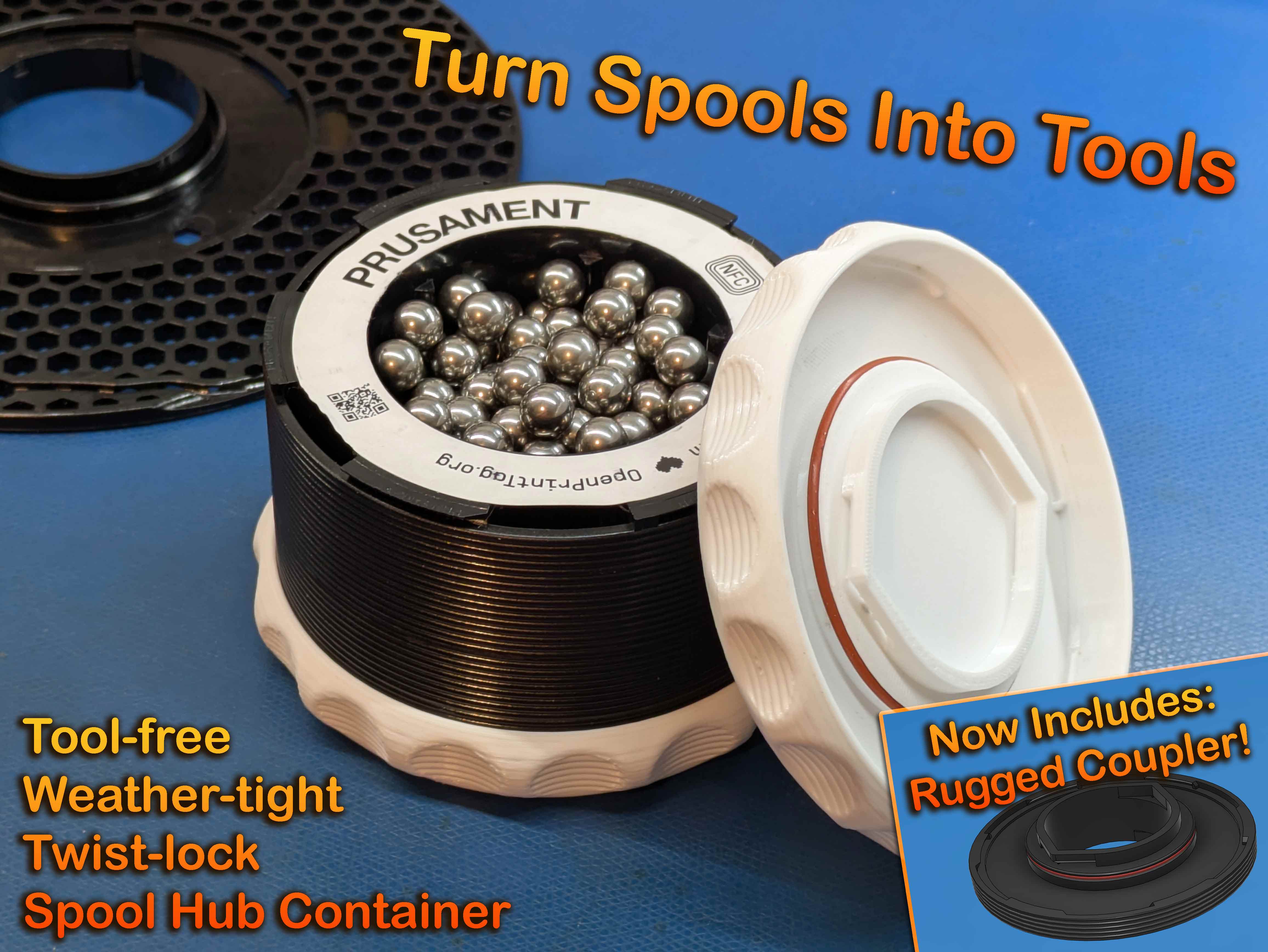 Weather-tight end caps for new Prusament spool twist-locking hubs 3D model