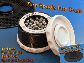 Weather-Tight Container Caps and Couplers for Twist-Locking Prusament Spools