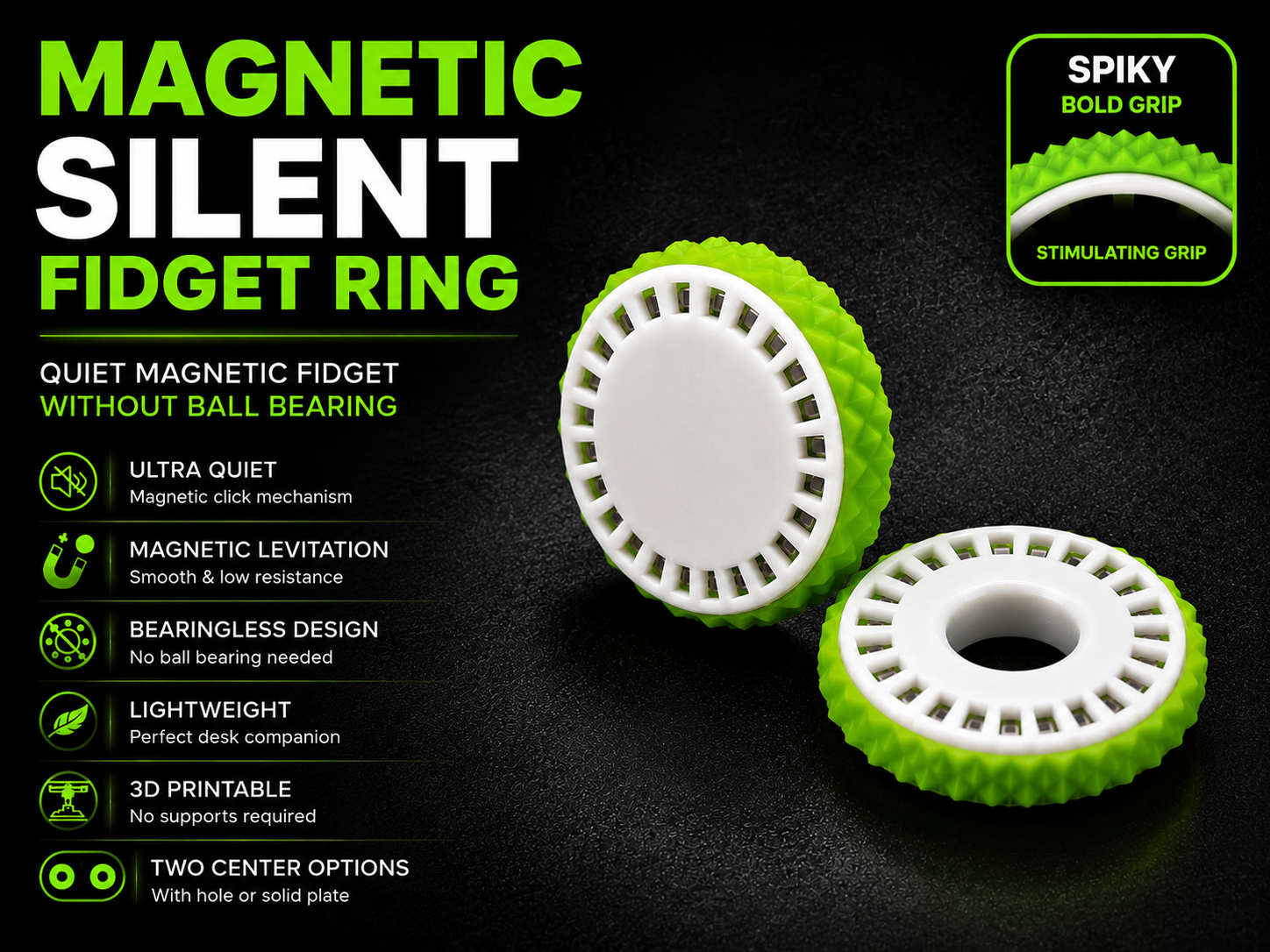 Magnetic Silent Fidget Ring without bearing – Spiky