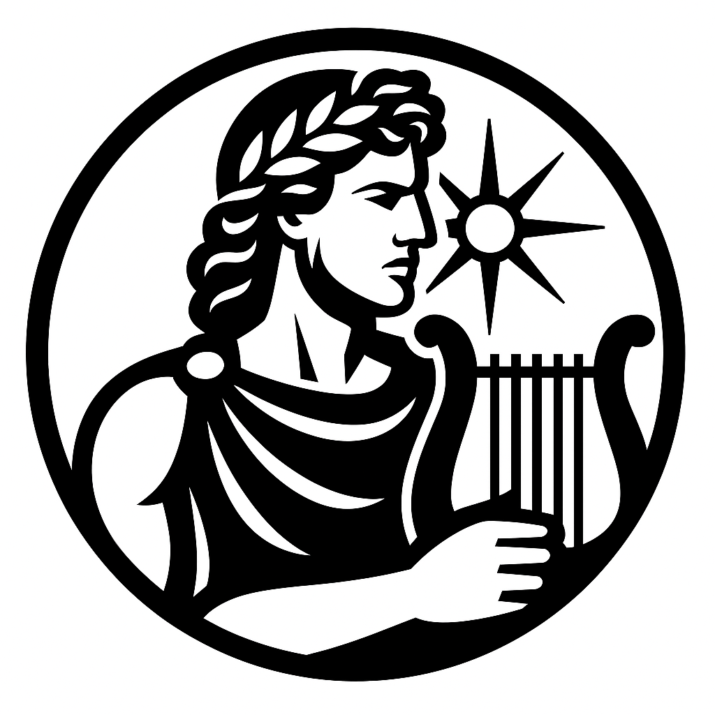 Sylwetka Apolla – Klasyczny Emblemat z Lirą i Słońcem/ Apollo Silhouette Emblem