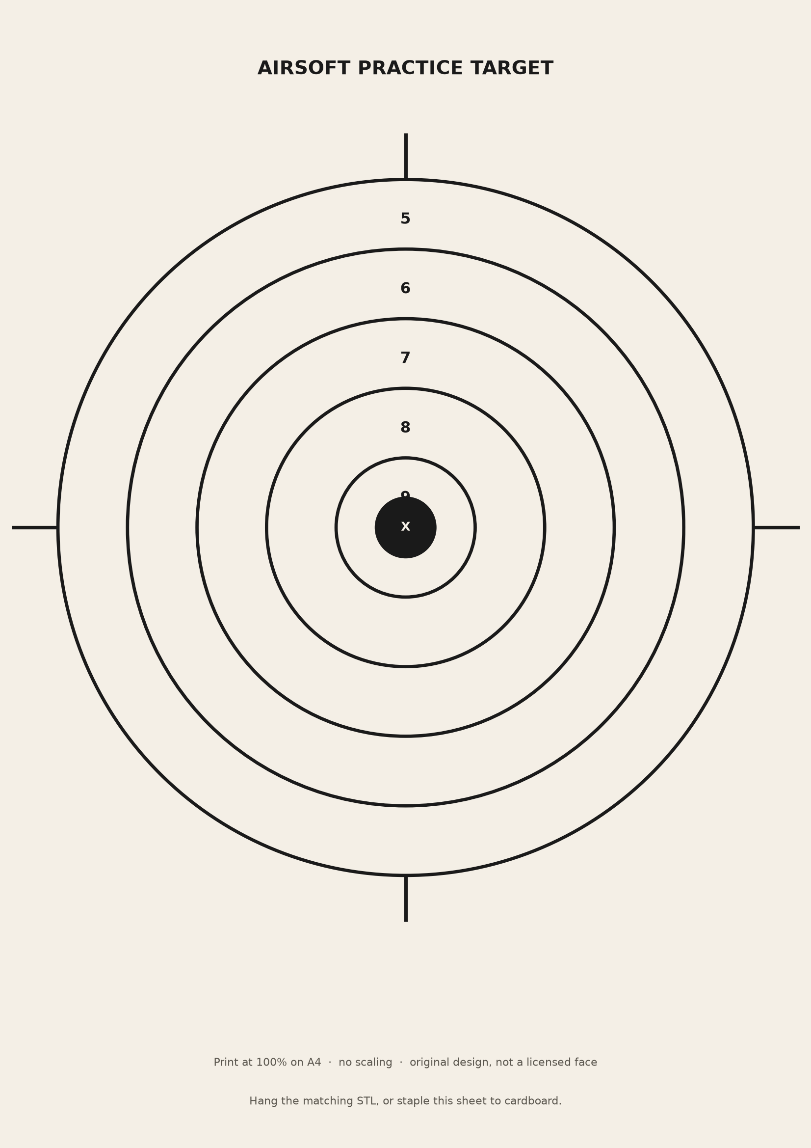 Airsoft Range Target | Printable Bullseye STL + A4 PNG | No Supports